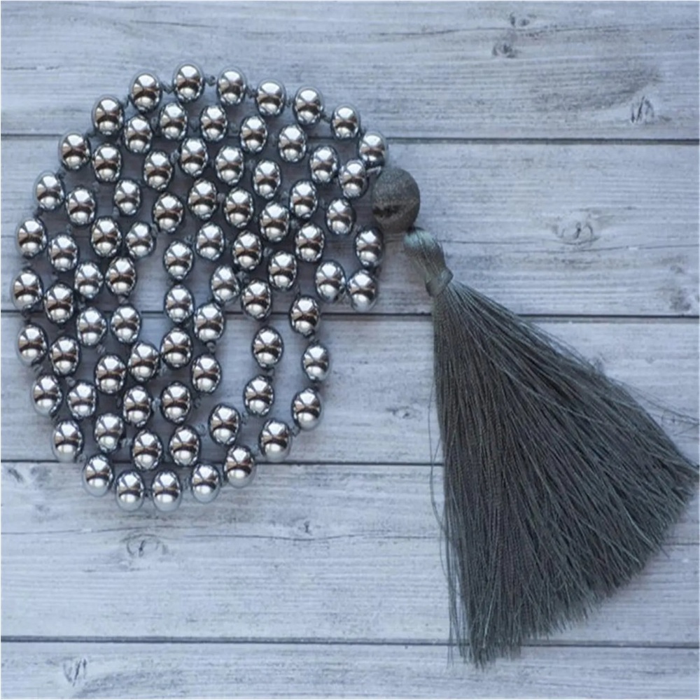 Genuine Hematite Gemstone mala necklace 108